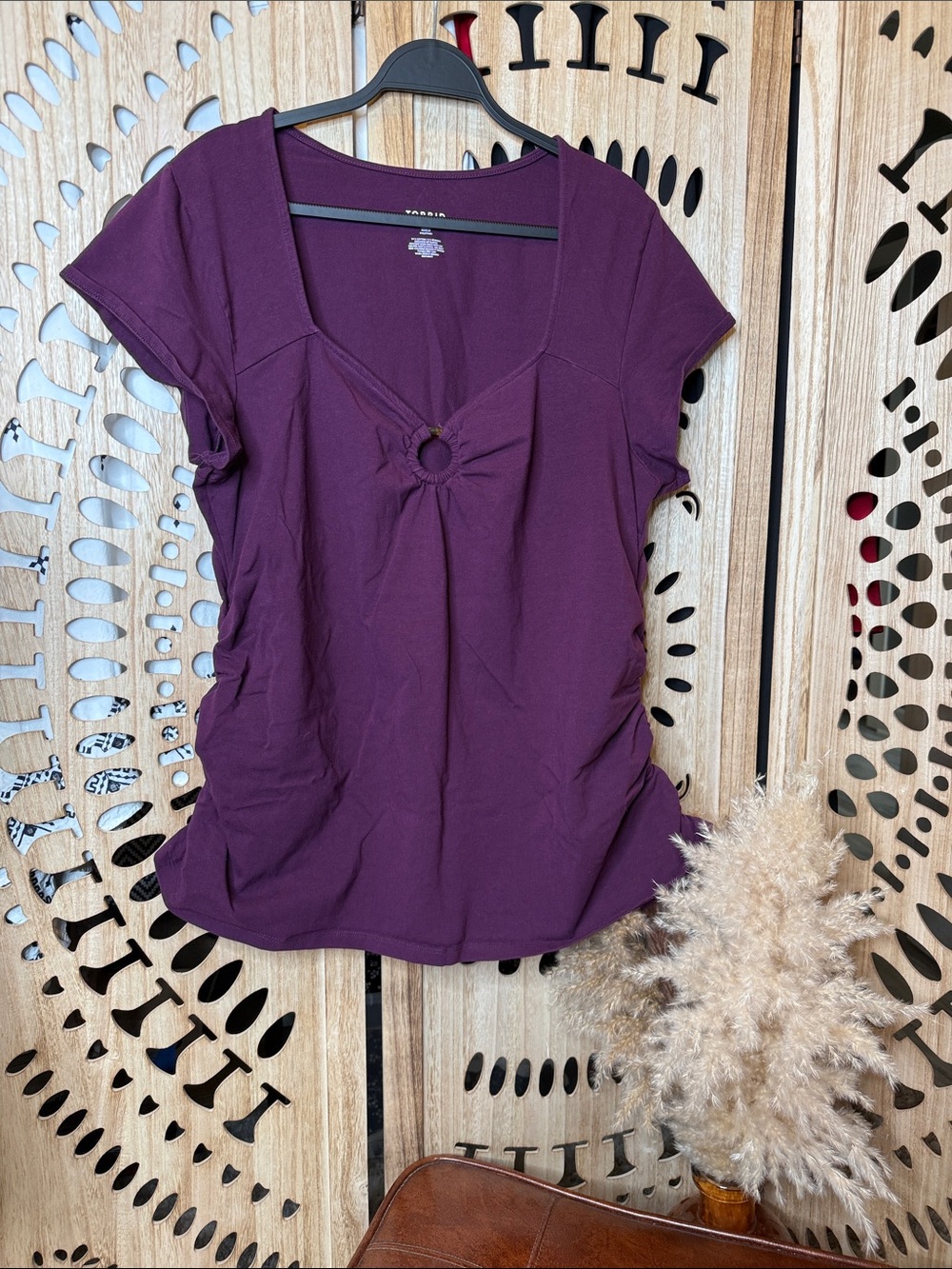 torrid Plum Short-Sleeve Ring-Front Top